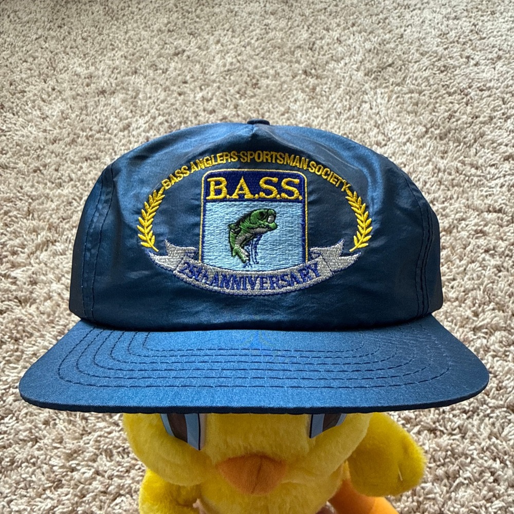 Vintage BASS 25th Anniversary Fishing Hat Navy Blue Nylon Snapback Cap RN 83378